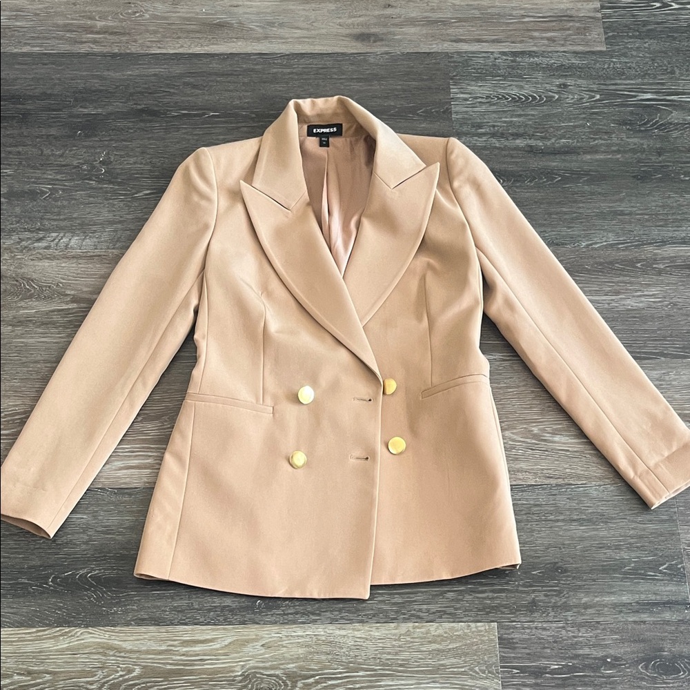 Express Beige Double-Breasted Blazer